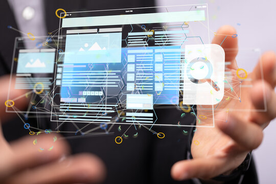 Interface web application in hand 3d