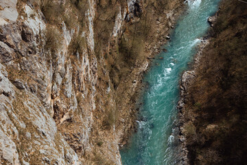 clear turquoise water mountain river aerial view