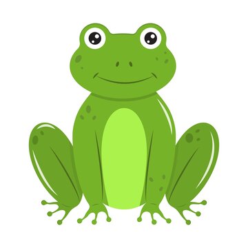 Cute cartoon green frog. Element for design. Vector illustration isolated on white background.