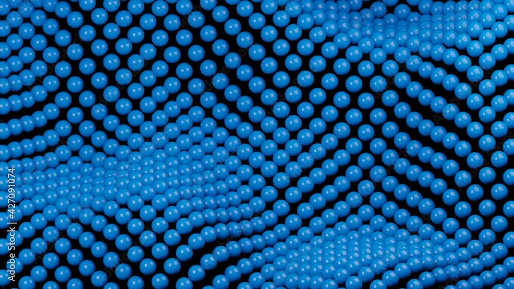 Poster blue 3d balls wavy movement on a black background. simple motion graphic seamless loop animation