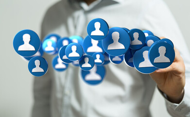 videoconference group of people talking in social network.Abstract technology group and data