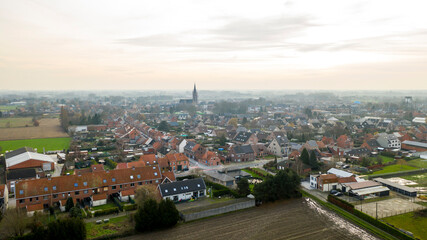 Aerial view of the Belgian town of Sint-Gillis-Waas, in East Flanders