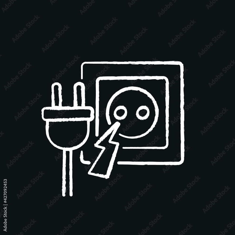 Poster short circuit of the socket chalk icon. firefighters. rescue service. thin line customizable illustr