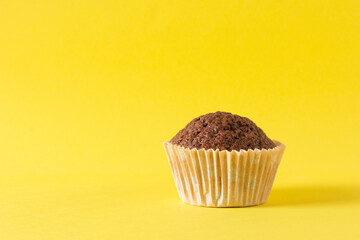 homemade muffin, cake on a yellow background