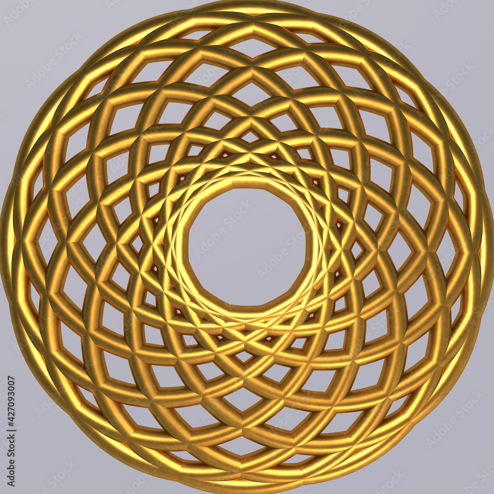 Poster gold donut pattern on a gray background. gold wreath. 3d rendering image.