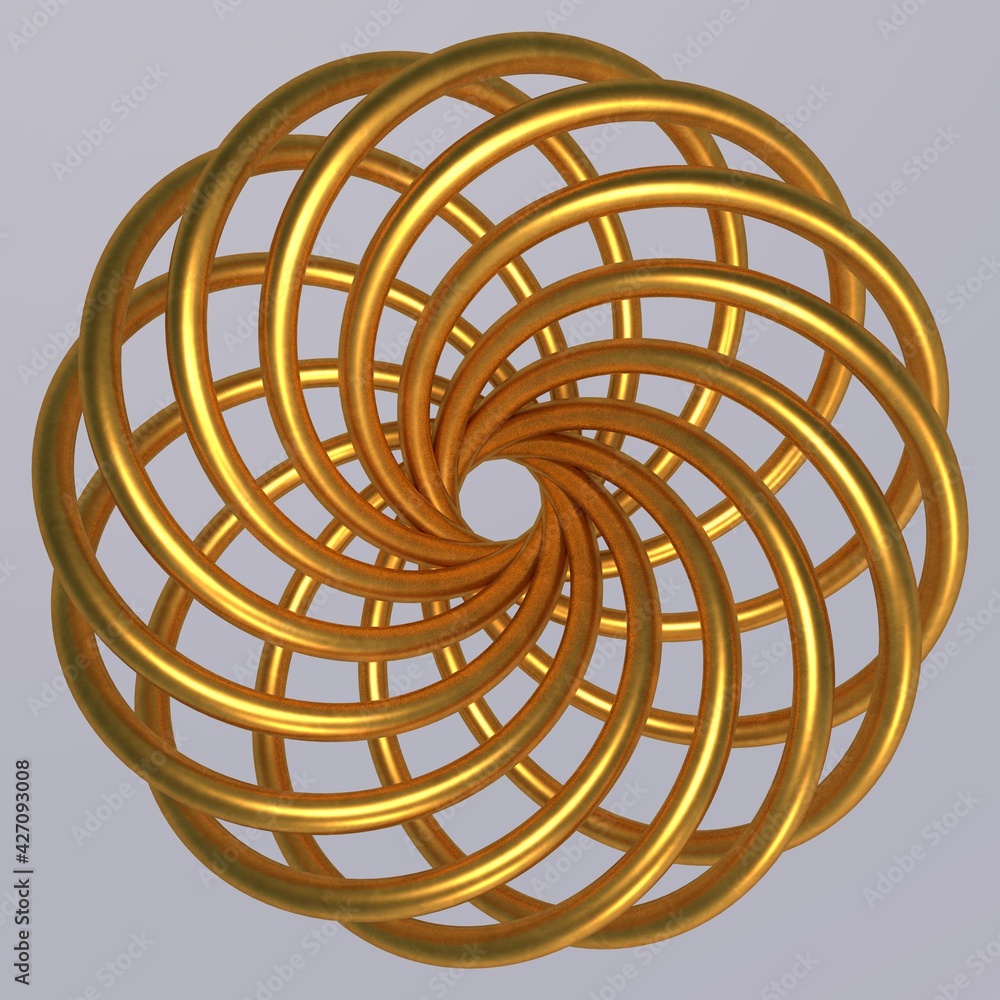 Poster gold donut pattern on a gray background. gold wreath. 3d rendering image.