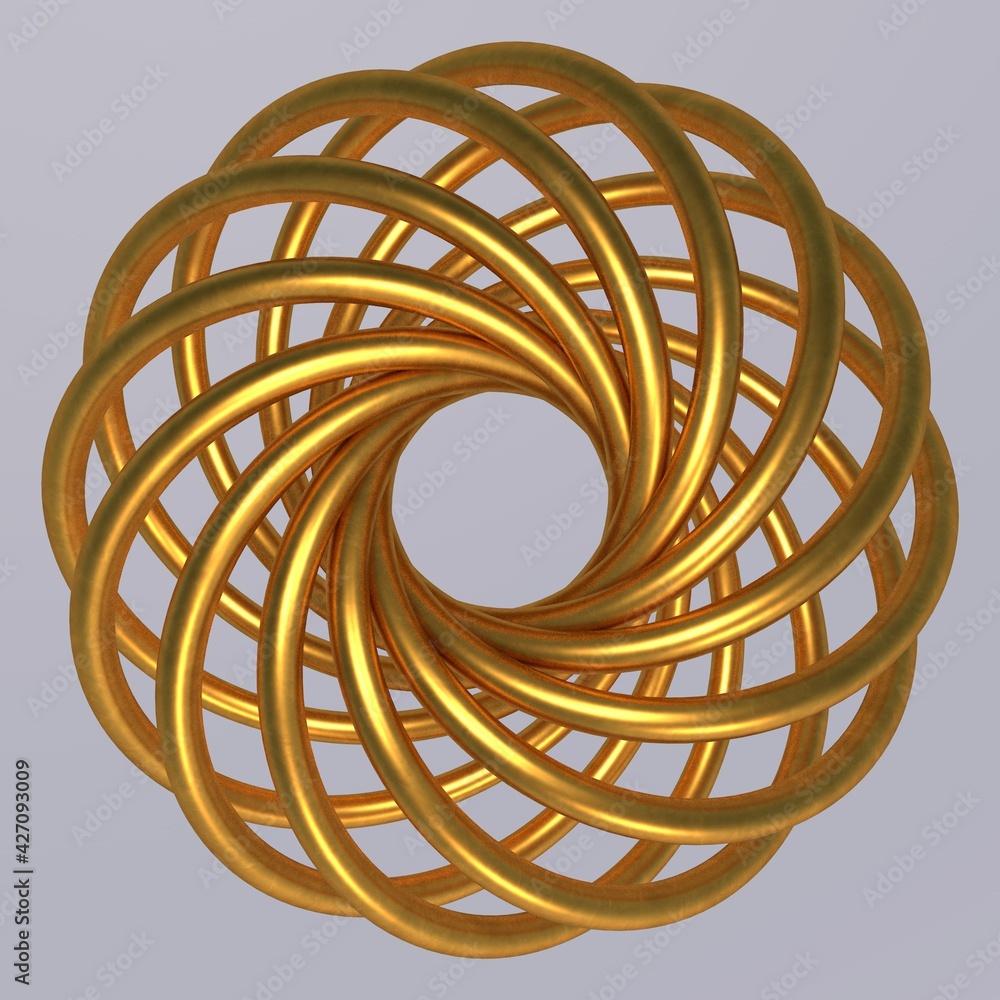 Poster gold donut pattern on a gray background. gold wreath. 3d rendering image.
