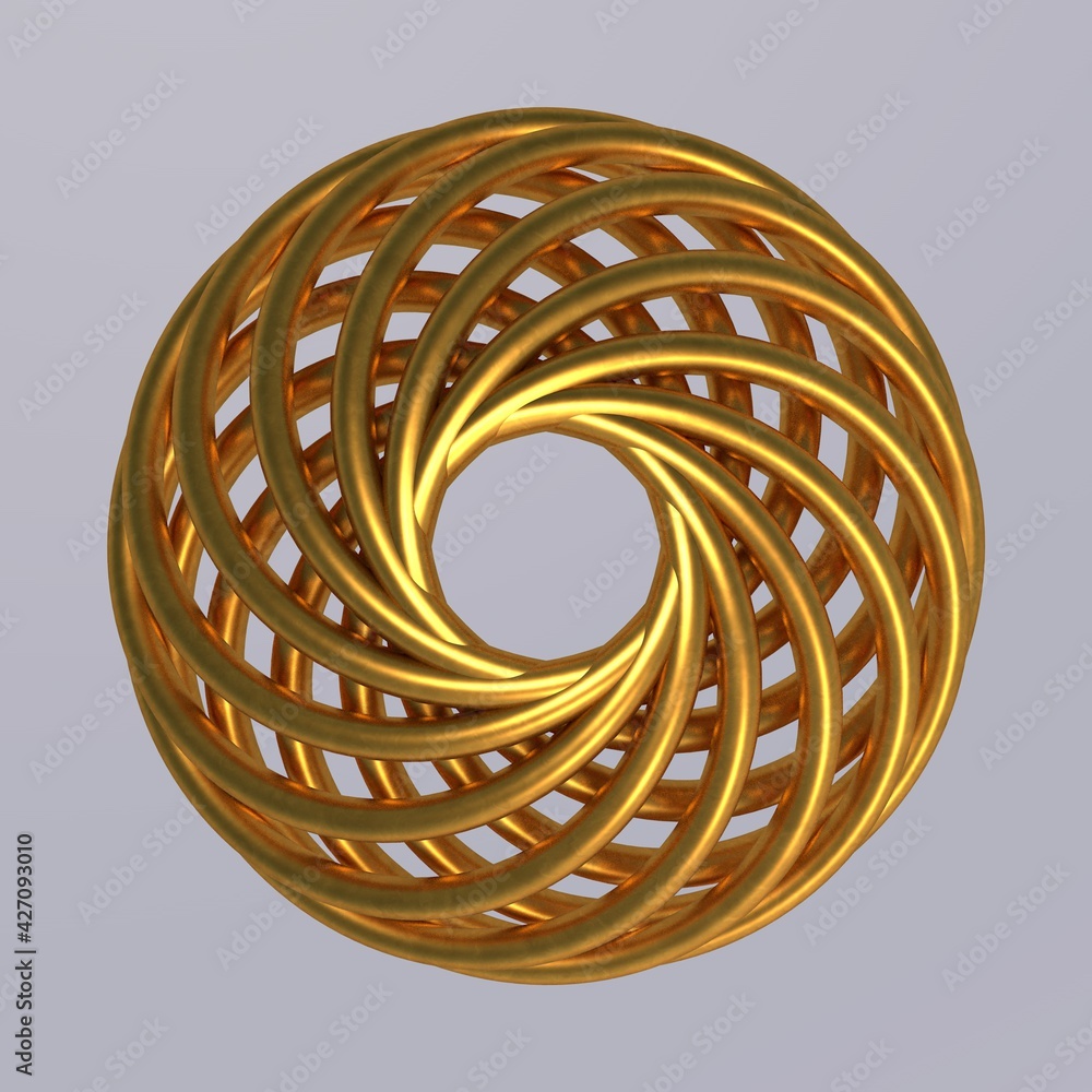 Poster gold donut pattern on a gray background. gold wreath. 3d rendering image.