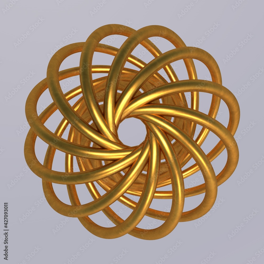 Poster gold donut pattern on a gray background. gold wreath. 3d rendering image.
