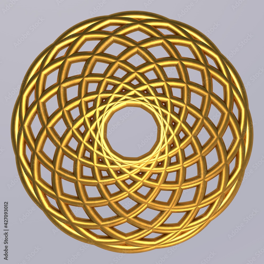 Poster gold donut pattern on a gray background. gold wreath. 3d rendering image.