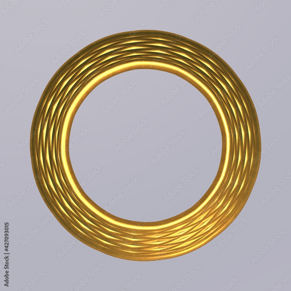 Poster gold donut pattern on a gray background. gold wreath. 3d rendering image.