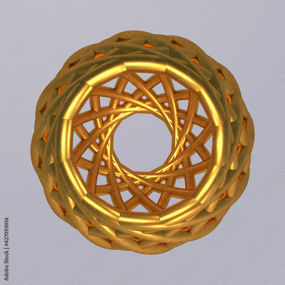 Poster gold donut pattern on a gray background. gold wreath. 3d rendering image.