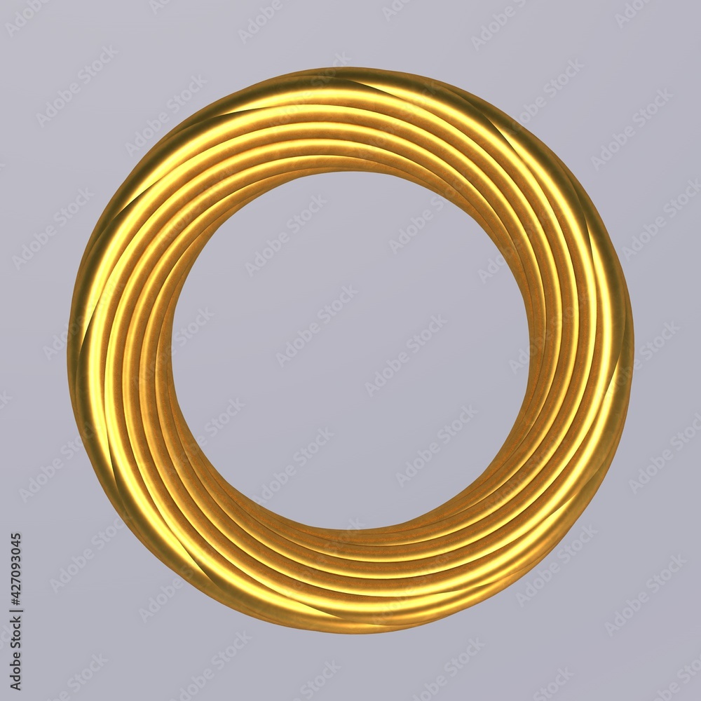 Poster gold donut pattern on a gray background. gold wreath. 3d rendering image.