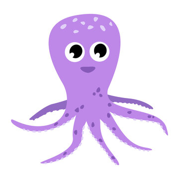 Cute purple octopus isolated on white background