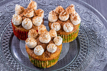 Tiramisu cupcakes. Pastry and home cooking concept. Horizontal photo and selective focus