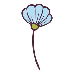 Blue flower icon, hand drawn and outline style
