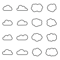 Cloud line web icons. Cloud shape linear set for download or cloud computing signs