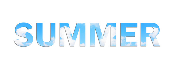 Image of the summer word in the form of letters against the sky. Concept can be used for calendar, month or background designation.