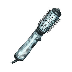 Watercolor Hand drawn sketch of Hair Dryer Comb Attachment on a white background. Barber Shop Sketch. Hair stylie, barber accessories
