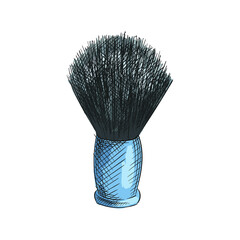 Watercolor Hand drawn sketch of shaving brush on a white background. Barber Shop Sketch. Hair stylie, barber accessories