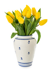 Yellow tulips flowers in vase