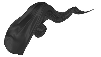 Beautiful flowing fabric of black wavy silk or satin. 3d rendering image.