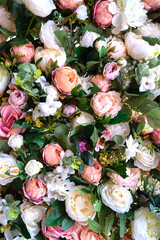 background of multicolored beautiful cloth artificial flowers