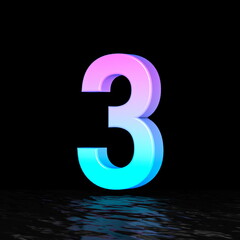 Cyan magenta font Number 3 THREE 3D