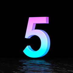 Cyan magenta font Number 5 FIVE 3D