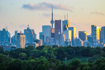 Toronto skyline from Riverdale Park East at sunset