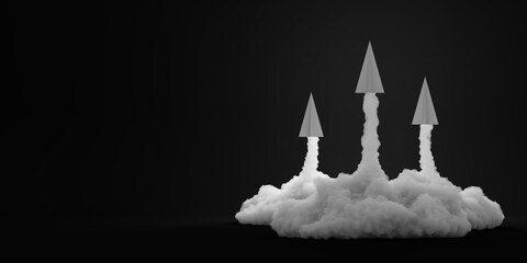 Airplanes rocket launch and explosion, business and technology concepts, original 3d rendering