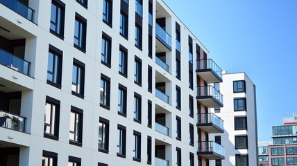 Modern European residential apartment buildings quarter. Abstract architecture, fragment of modern urban geometry.