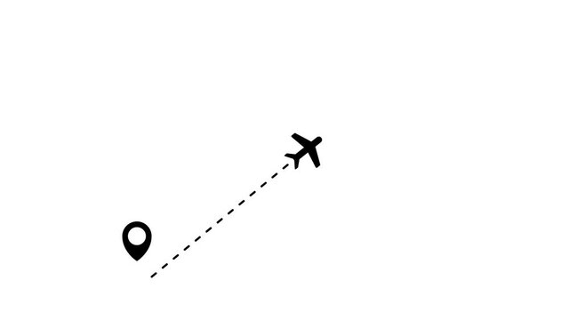 Video animation with white plane flying and leaving a trail behind. The plane makes a loop on white background and and flying away from screen.Alpha matte