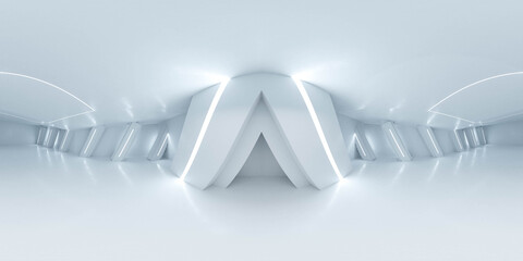 360 shperical panorama view of empty white futuristic modern design architecture hall building interior 3d render illustration vr hdri style © eliahinsomnia