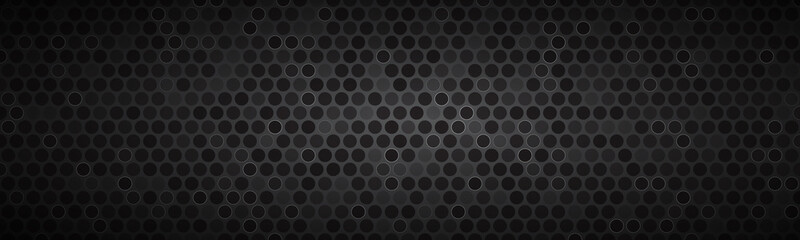 Dark widesrceen header with wheels with different transparencies. Modern black geometric design banner. Simple vector illustration background