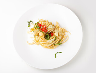 Italian pasta with garlic and chili peppers 