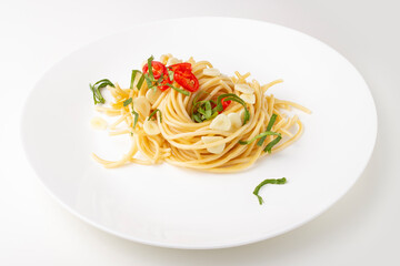 Italian pasta with garlic and chili peppers 