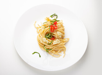 Italian pasta with garlic and chili peppers 