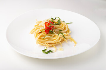 Italian pasta with garlic and chili peppers 