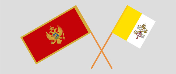 Crossed flags of Montenegro and Vatican. Official colors. Correct proportion