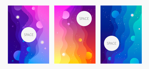 Space. Cover design template set. Modern gradient background. Abstract templates for  presentation, brochure, catalog, poster, flyers, book, magazines. Vector illustration. EPS 10