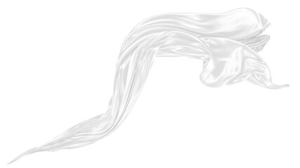 Beautiful flowing fabric of white wavy silk or satin. 3d rendering image.
