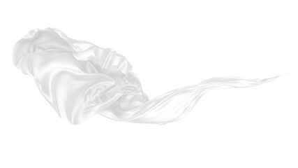 Beautiful flowing fabric of white wavy silk or satin. 3d rendering image.