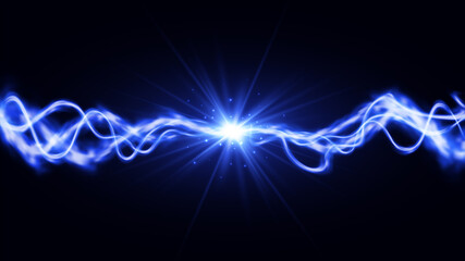 Realistic lightnings. Collision of two forces. Vector light effect