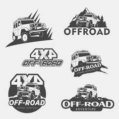 A set of five off-road, 4x4 extreme club emblems. Vector illustration. © VIKTORYIA