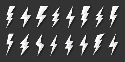Lightning bolt icons collection. Flash symbol, thunderbolt. Simple lightning strike sign. Vector illustration.