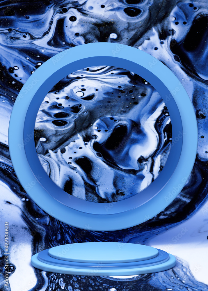Poster podium display in abstract blue white composition with pattern, 3d render, 3d illustration, backgrou