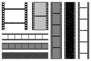 Grunge film strips collection. Old retro cinema movie strip. Video recording. Vector illustration.