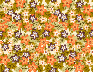 Vector stylish floristic pattern with decorative small flowers and leaves. Vintage background and print for textiles and fashion accessories
