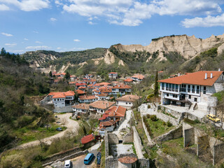 Fototapeta na wymiar Aerial view of town of Melnik, Blagoevgrad region, Bulgaria